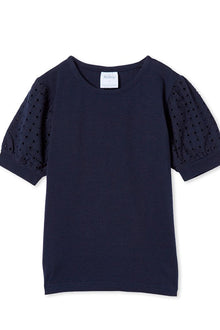 Navy Broderie Sleeve Tee