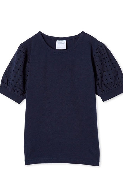 Navy Broderie Sleeve Tee