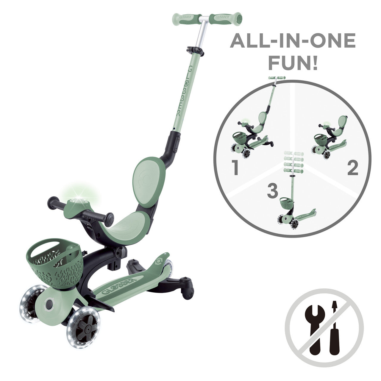 Globber - GO UP Baby Lights 360 Ride-On Scooter - Sage