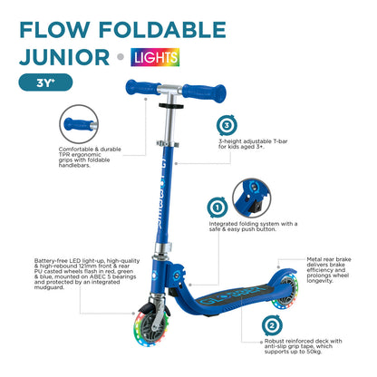 Globber - FLOW FOLDABLE JUNIOR with Lights - Navy Blue/ Sky Blue