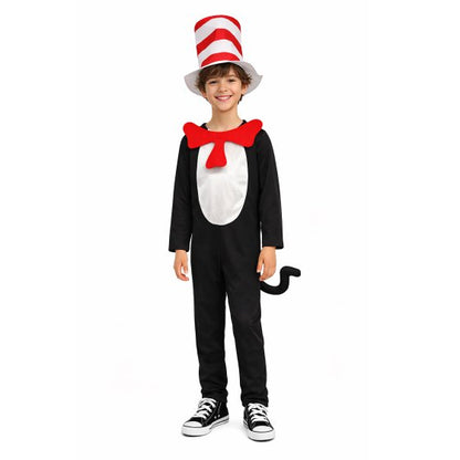 Anagram Cat in the Hat Jumpsuit featuring the classic Dr. Seuss character costume for kids