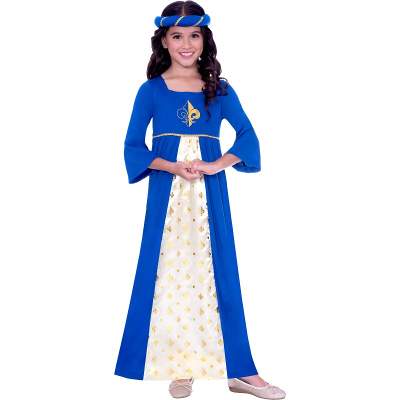 Anagram Tudor Princess Blue Costume featuring a regal blue medieval princess gown for kids