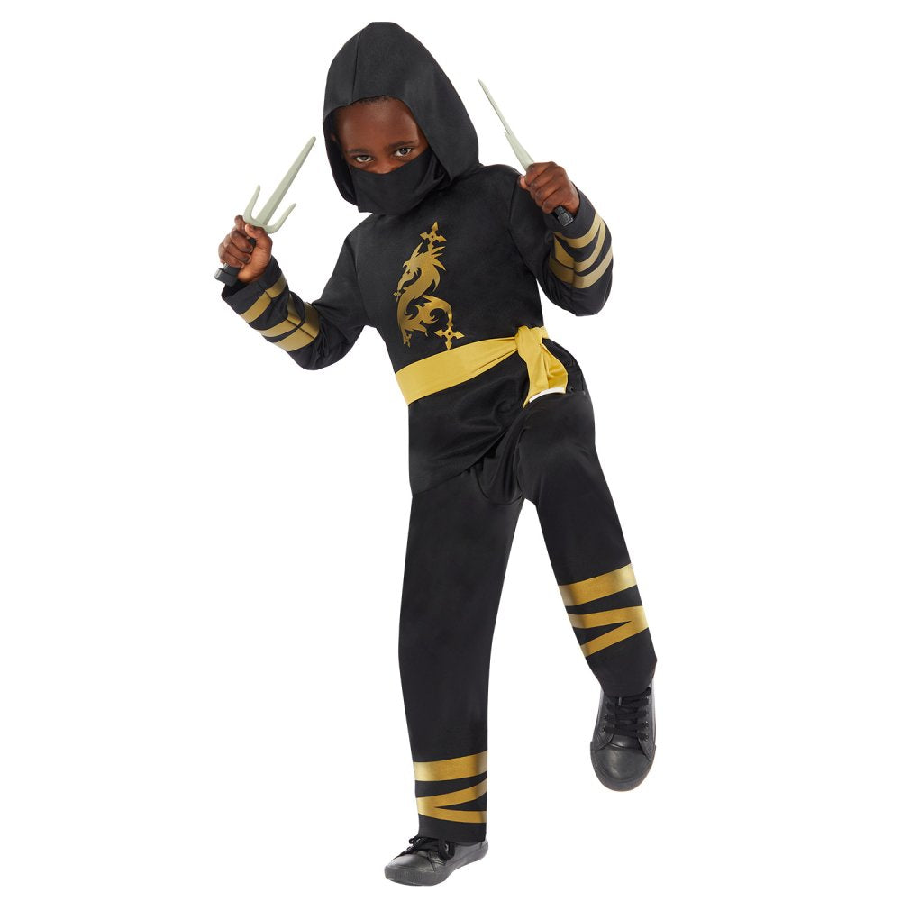 Anagram Gold Ninja Costume featuring a gold-accented ninja warrior outfit for kids