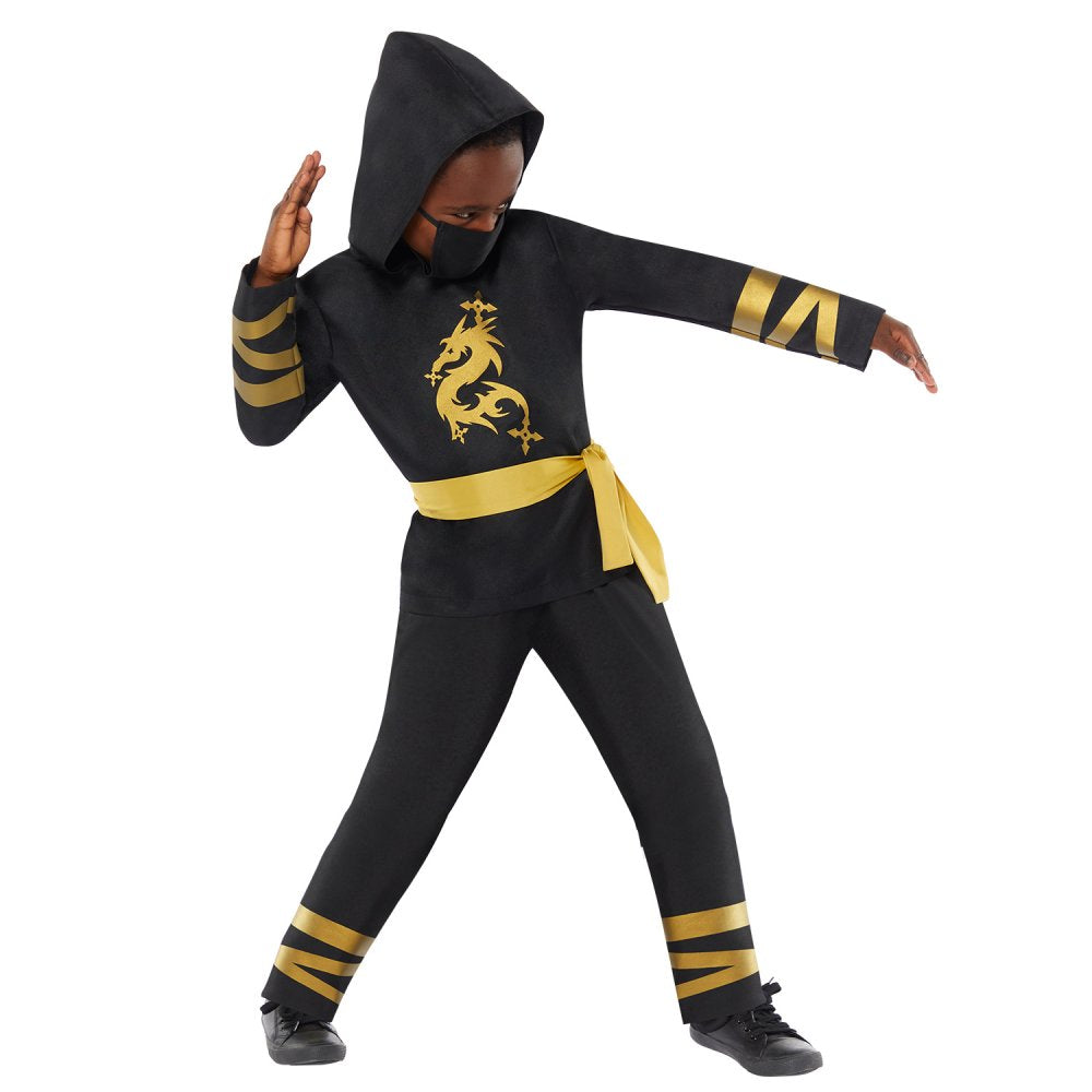 Anagram Gold Ninja Costume featuring a gold-accented ninja warrior outfit for kids
