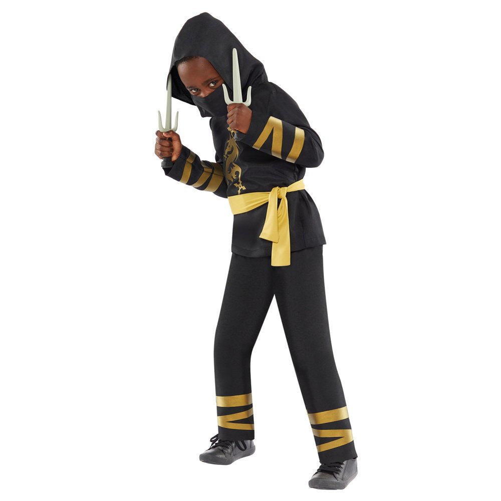 Anagram Gold Ninja Costume featuring a gold-accented ninja warrior outfit for kids