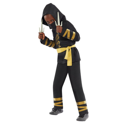 Anagram Gold Ninja Costume featuring a gold-accented ninja warrior outfit for kids