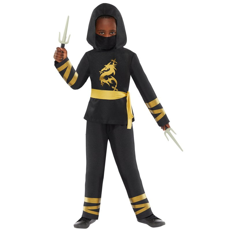 Anagram Gold Ninja Costume featuring a gold-accented ninja warrior outfit for kids