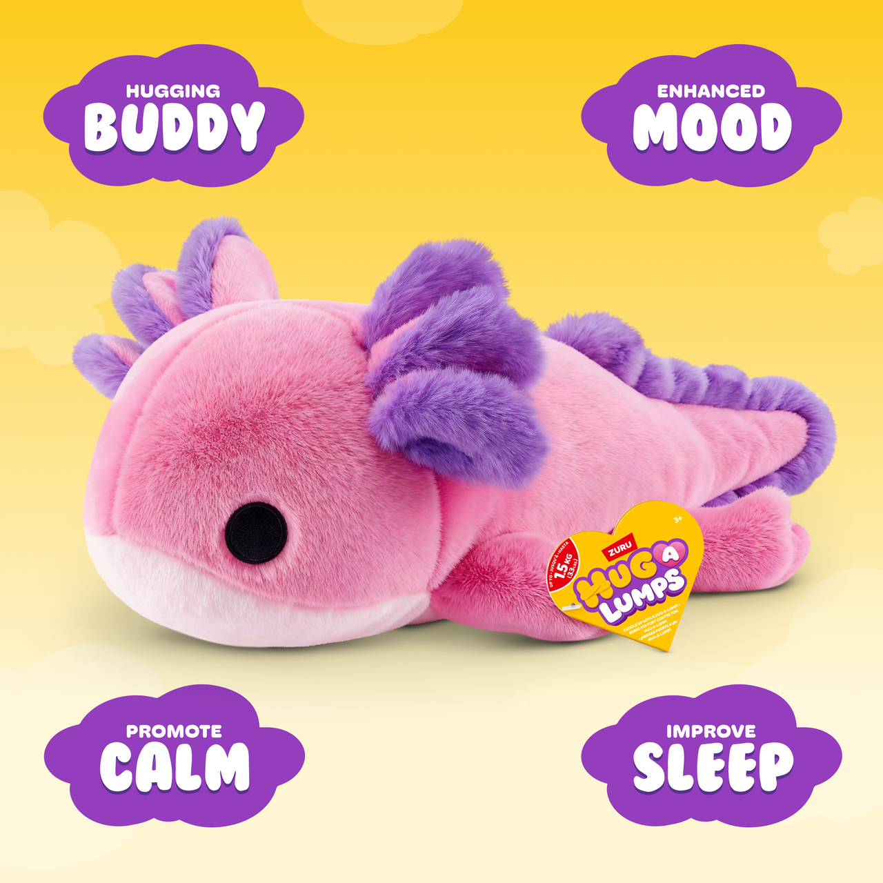 ZURU - Hug-a-Lumps Weighted Fluffy Plush Medium 1.3Kg - Ally the Axolotl
