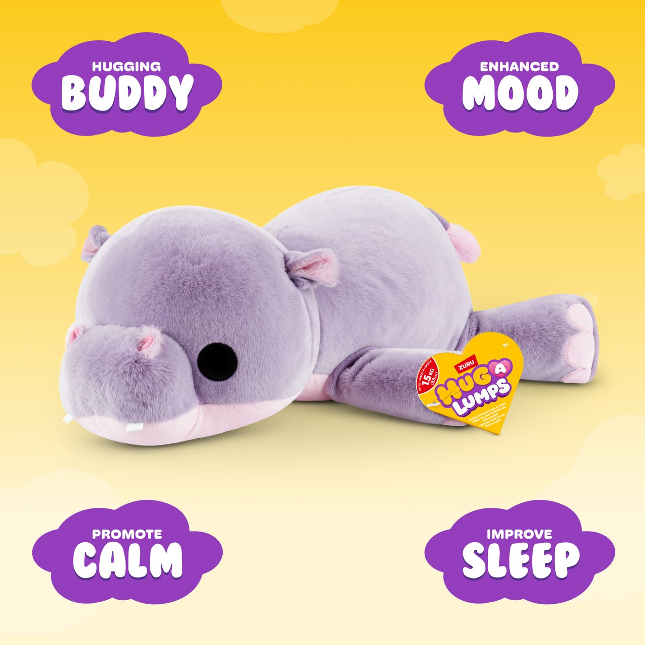 ZURU - Hug-a-Lumps Weighted Fluffy Plush Medium 1.3Kg - Harley The Hippo
