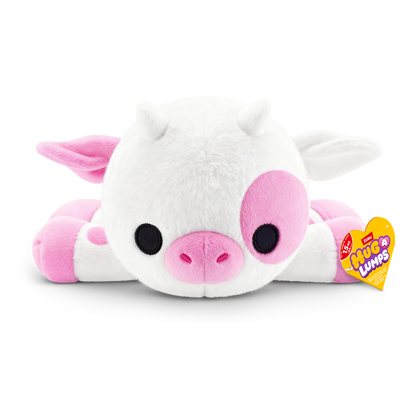 ZURU - Hug-a-Lumps Weighted Fluffy Plush Medium 1.3Kg - Clover The Pink Cow
