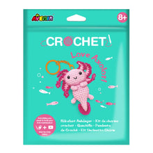 Avenir Love Axolotl Crochet Keychain DIY craft kit displayed on a white backgr