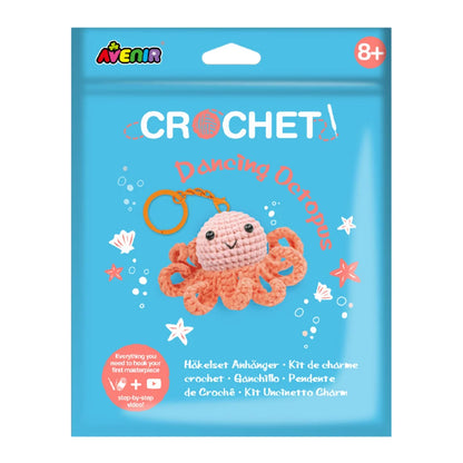 Avenir Dancing Octopus Crochet Keychain DIY craft kit displayed on a white backgr