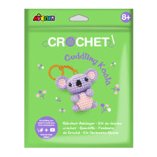 Avenir Cuddling Koala Crochet Keychain DIY craft kit displayed on a white backgr