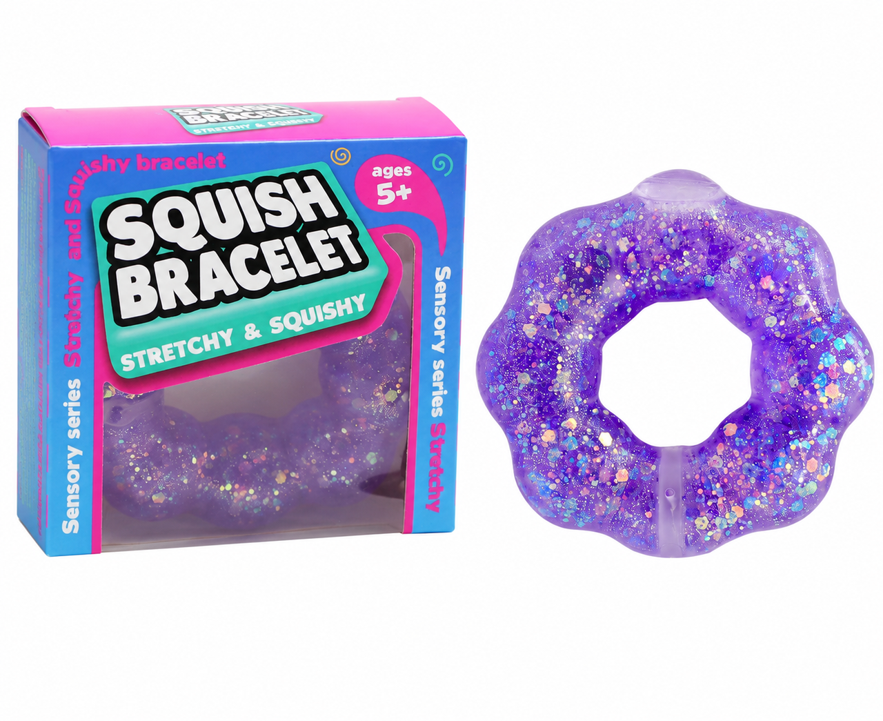 Trend Hub purple glitter squish bracelet sensory fidget toy with stretchy wearable design