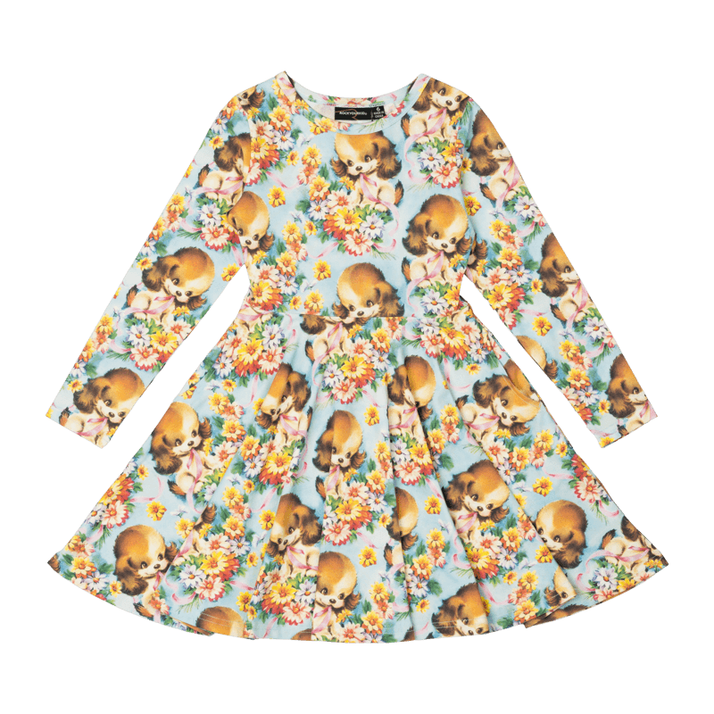 Puppy Love Long Sleeve Waisted Dress - Teen