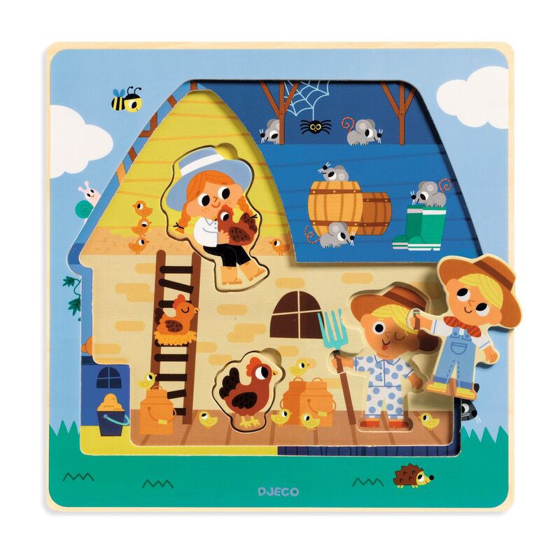 Djeco - The Barn - 3 Layer Wooden Puzzle
