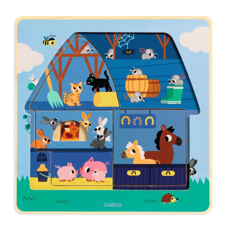Djeco - The Barn - 3 Layer Wooden Puzzle