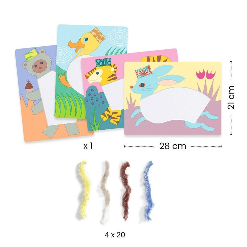 Djeco - Animals with Hats Wool and Velcro Craft Set