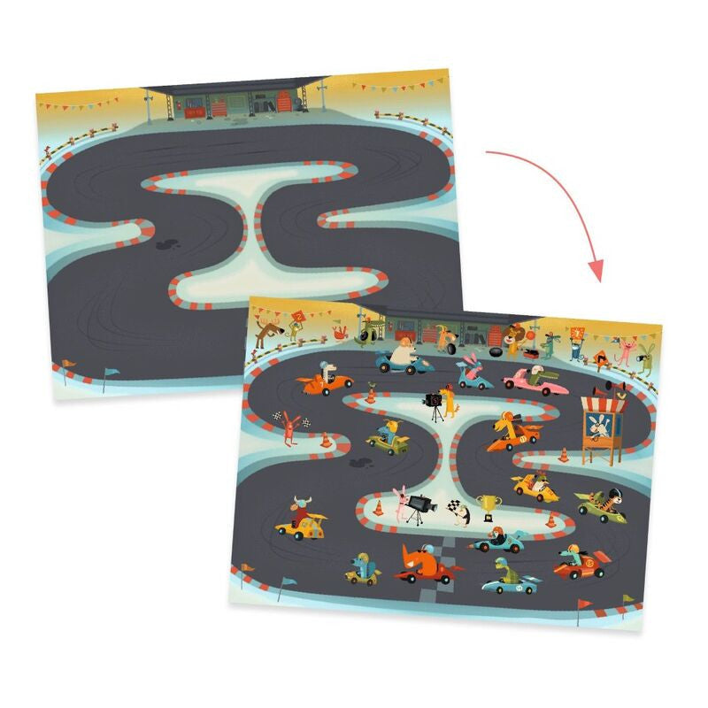 Djeco Decals - Asphalt Construction & Racing Rub-on Transfers