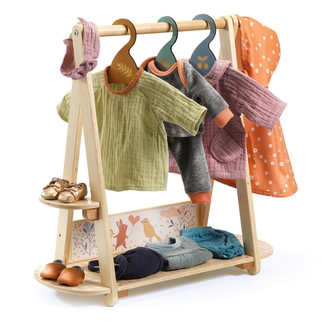 Djeco - Pomea Collection - Large Doll’s Clothing Rack with Hangers