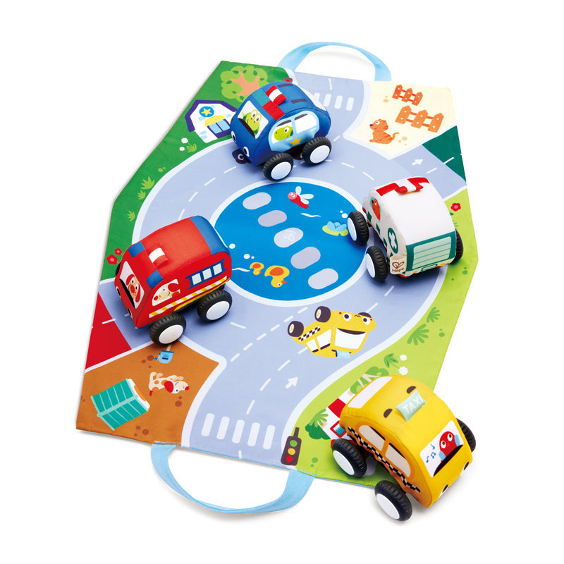 Hape - Pull-Back Plush Car Set