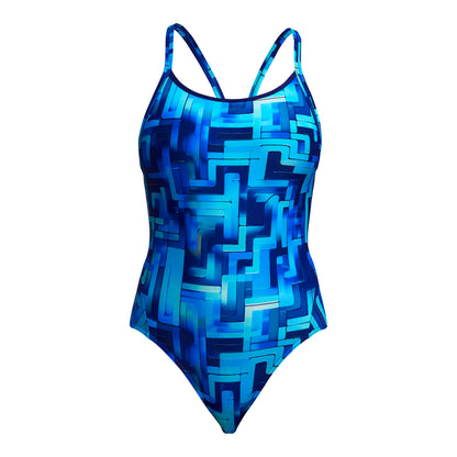 Funkita Girls You Blued Diamond Back One Piece Swimsuit with chlorine-resistant ECO C-INFINITY fabric