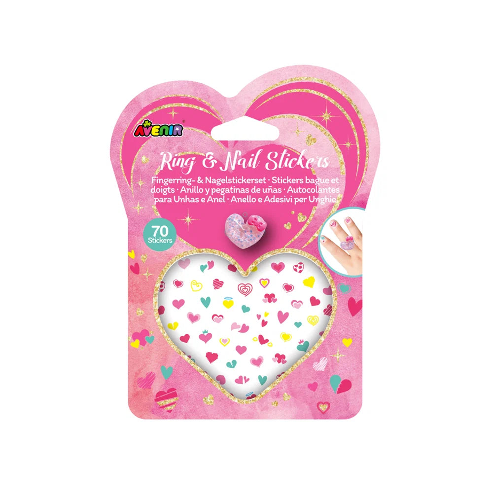 Avenir Fancy Me kids jewellery set with colourful ring and nail stickers displayed on a white backgr