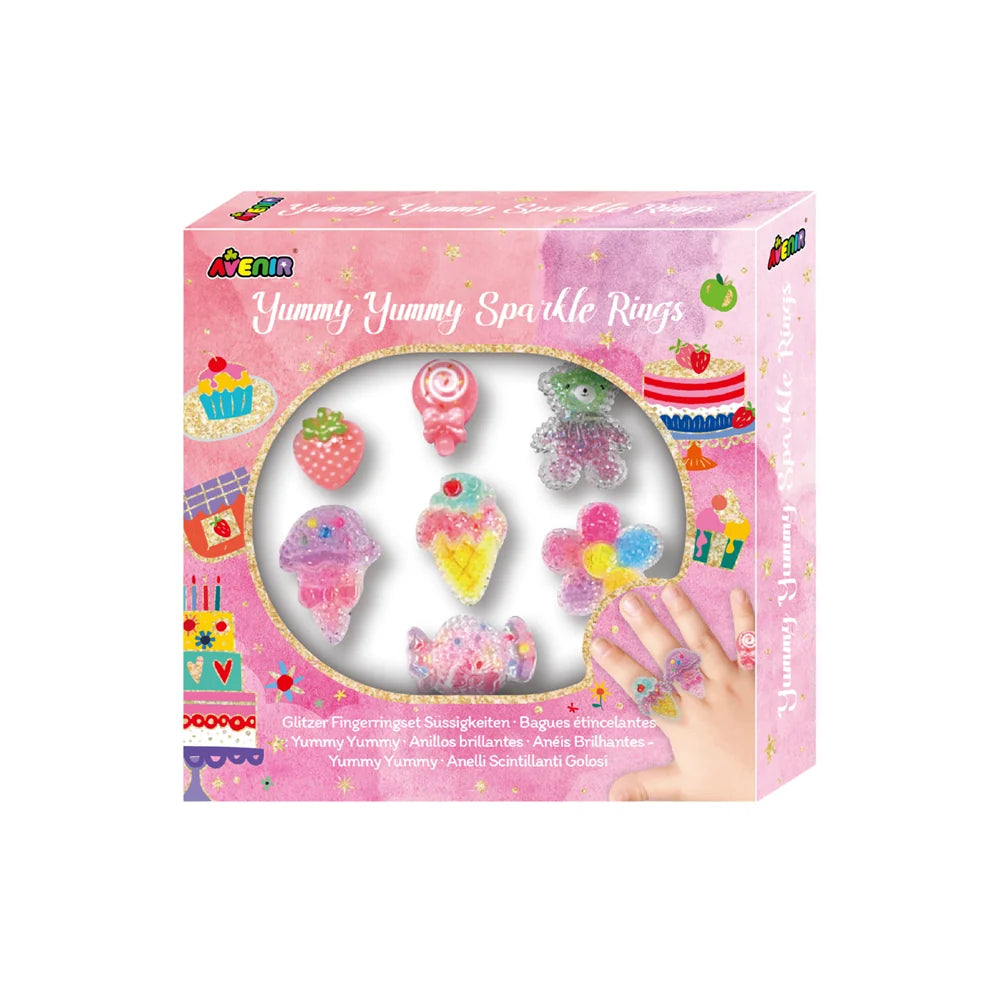 Close-up of a colourful Yummy Yummy sparkle ring showing its playful sweet-inspired decorative design