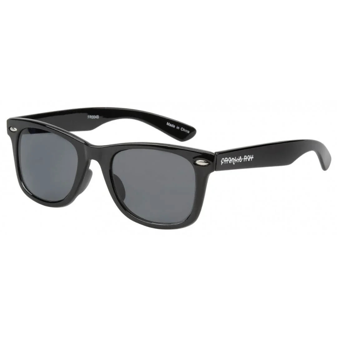 Frankie Ray Kids Sunglasses Gadget Black with sporty wrap-style frame and UV400 smoke lenses for children aged 3 to 8 years