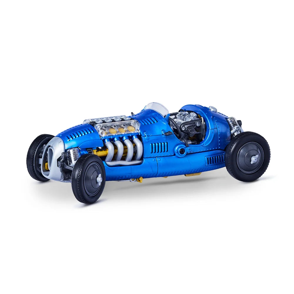 The fully assembled Vinny V8 vintage racer model shown in profile on a flat surface