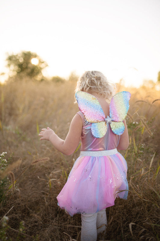 Great Pretenders - Rainbow Sequins Skirt with Wings & Wand (size 4-6)