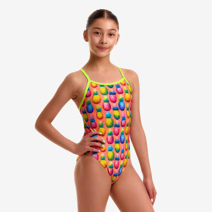 Funkita Girls Pinky Piney Single Strap One Piece Swimsuit with chlorine-resistant ECO C-INFINITY fabric