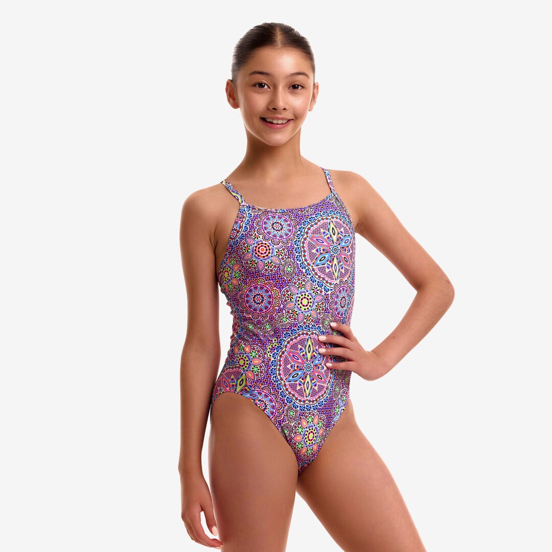 Funkita Girls Love Lacy Diamond Back One Piece Swimsuit with chlorine-resistant ECO C-INFINITY fabric