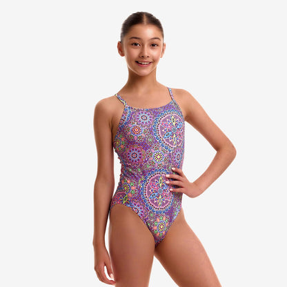 Funkita Girls Love Lacy Diamond Back One Piece Swimsuit with chlorine-resistant ECO C-INFINITY fabric