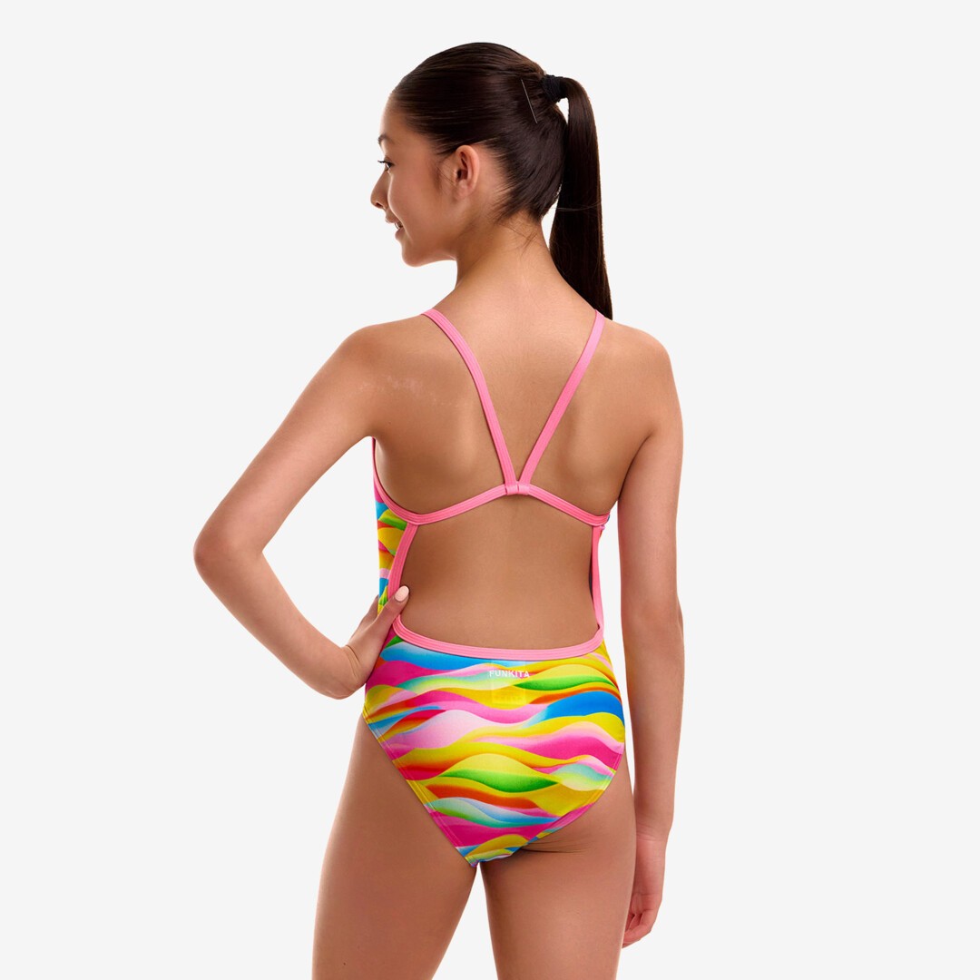 Funkita Girls Maybe Wavy Single Strap One Piece Swimsuit with chlorine-resistant ECO C-INFINITY fabric