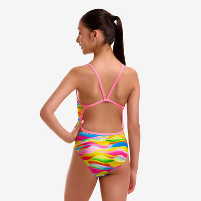 Funkita Girls Maybe Wavy Single Strap One Piece Swimsuit with chlorine-resistant ECO C-INFINITY fabric