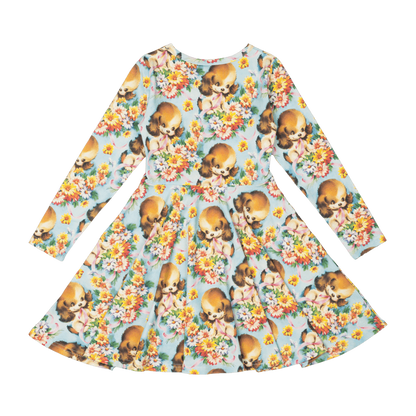 Puppy Love Long Sleeve Waisted Dress - Teen