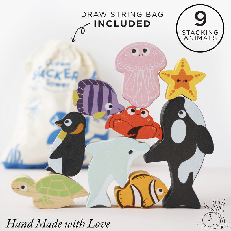 Le Toy Van - Ocean Life Stacking Animals & Bag - 10 Piece