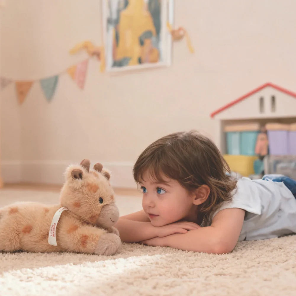 One Love Plush Willow the Giraffe lightly weighted sensory plush toy made from recycled fabrics