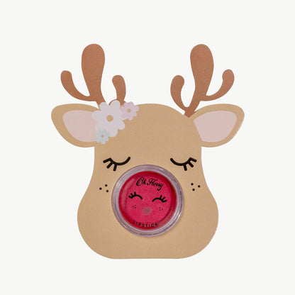 Oh Flossy Lipstick Stocking Stuffer - Rudolph - Pink Ears with Flowers