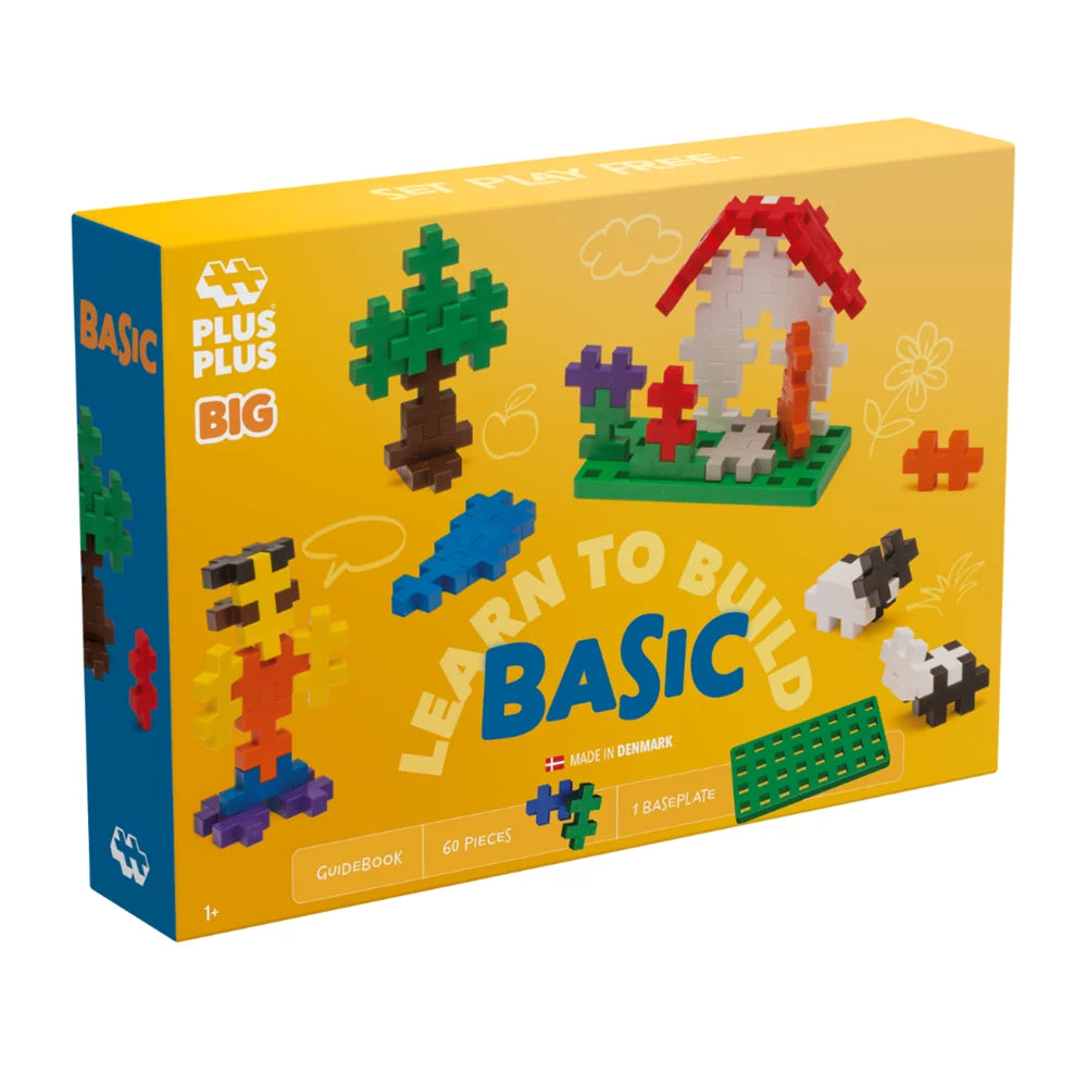 Plus-Plus BIG Learn to Build 60 piece box shown front-on against a white background