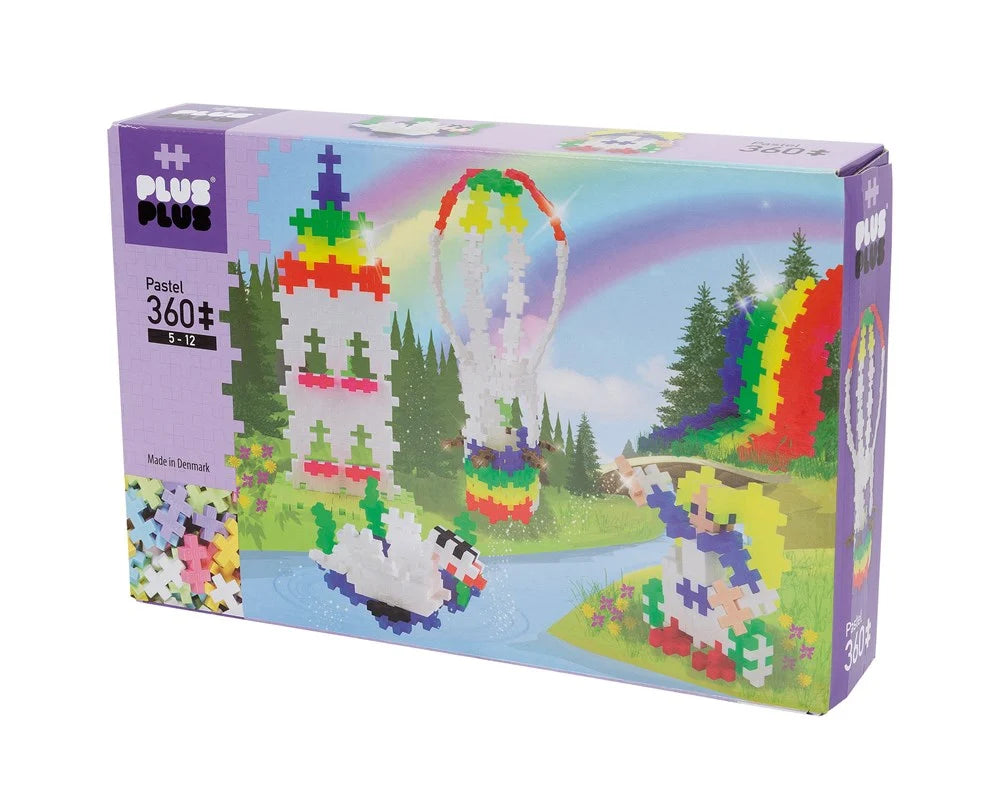 Plus-Plus Pastel Rainbow Hot Air Balloon 360 piece box on a plain white background