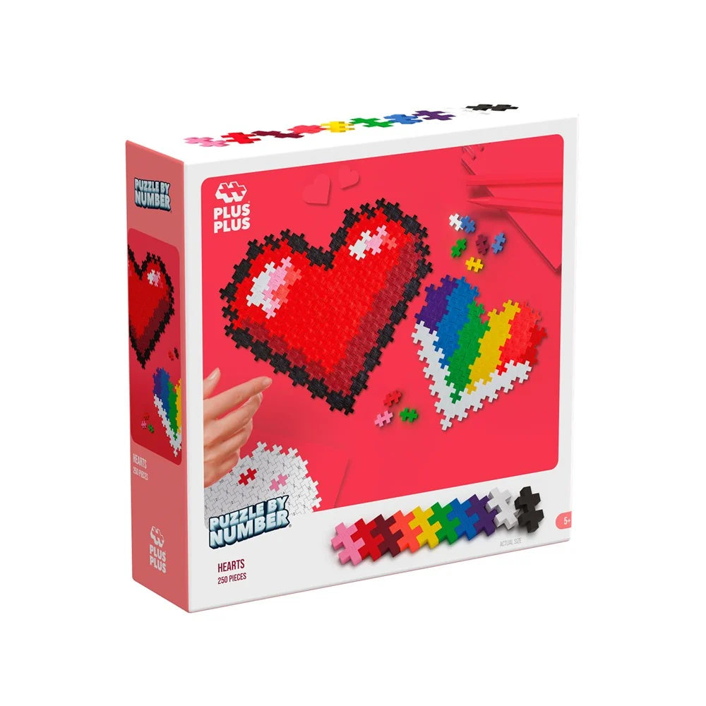 Plus-Plus Puzzle by Number Hearts 250 piece box shown front-on against a white background