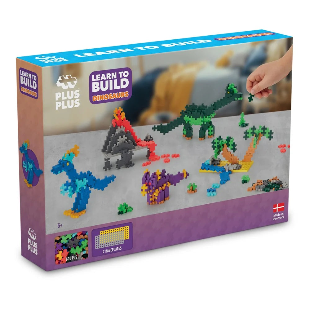 Plus-Plus Learn to Build Dinosaurs 600 piece box shown front-on against a white background