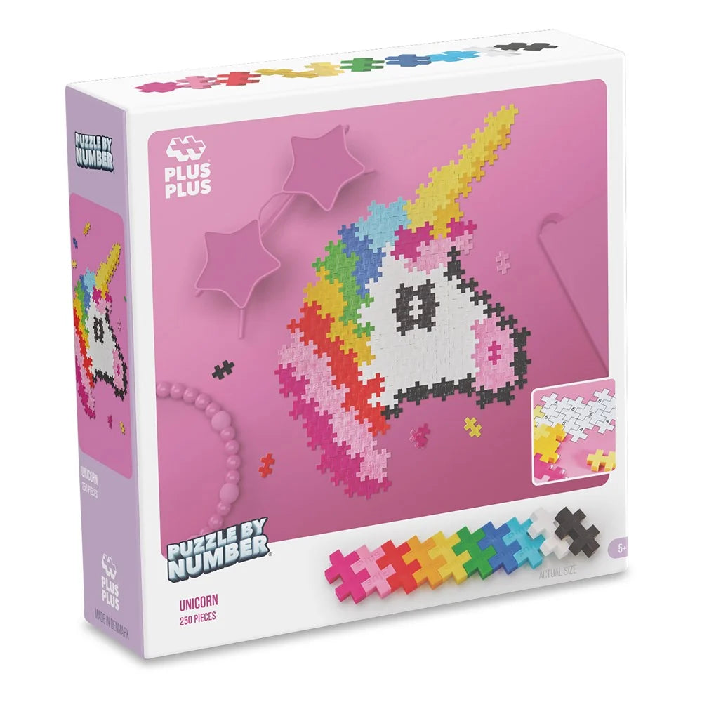 Plus-Plus Puzzle by Number Unicorn 250 piece box shown front-on against a white background