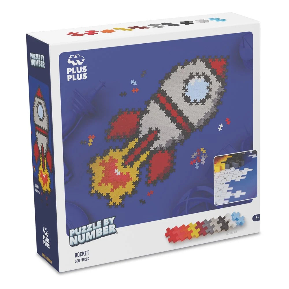 Plus-Plus Puzzle by Number Rocket 500 piece box shown front-on against a white background