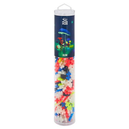 Plus-Plus Glow in the Dark Mix 240 piece tube standing upright on a white background
