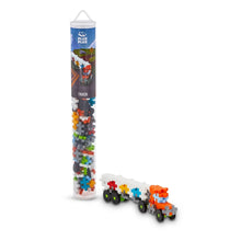Plus-Plus Truck 100 piece tube standing upright against a plain white background