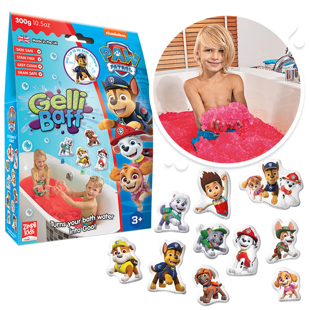 Paw Patrol Gelli Baff red bath slime activity set with Paw Patrol bath stickers and sensory bath play