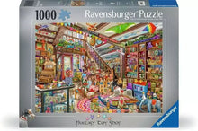 Ravensburger The Fantasy Toy Shop 1000 piece jigsaw puzzle featuring a colourful toy shop filled with toys and collectibles